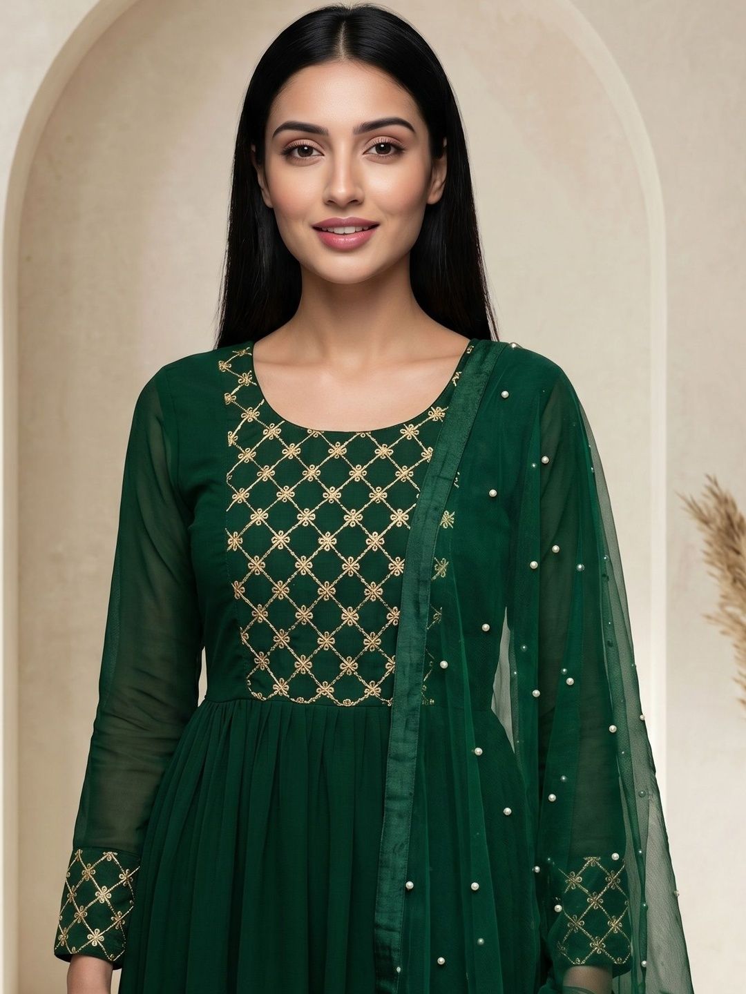 BAMSOM WEAR Embroidered Round Neck Fit & Flare Ethnic Dresses-image-20