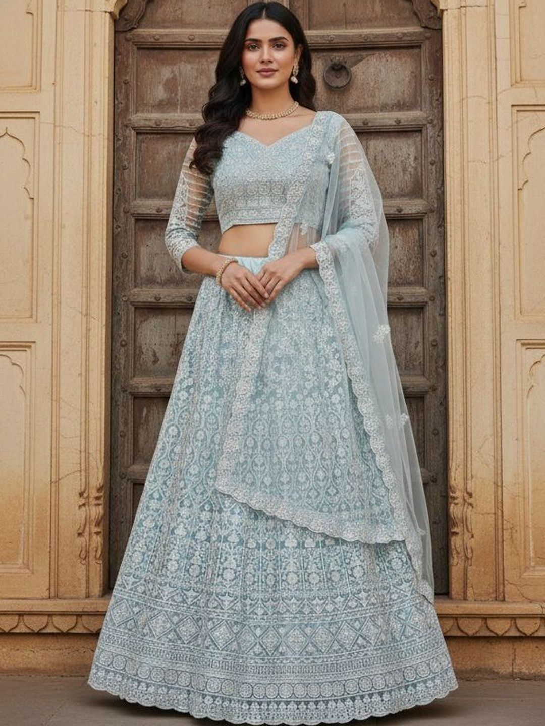 KALINI Embroidered Thread Work Semi-Stitched Lehenga & Blouse With Dupatta-picture-21