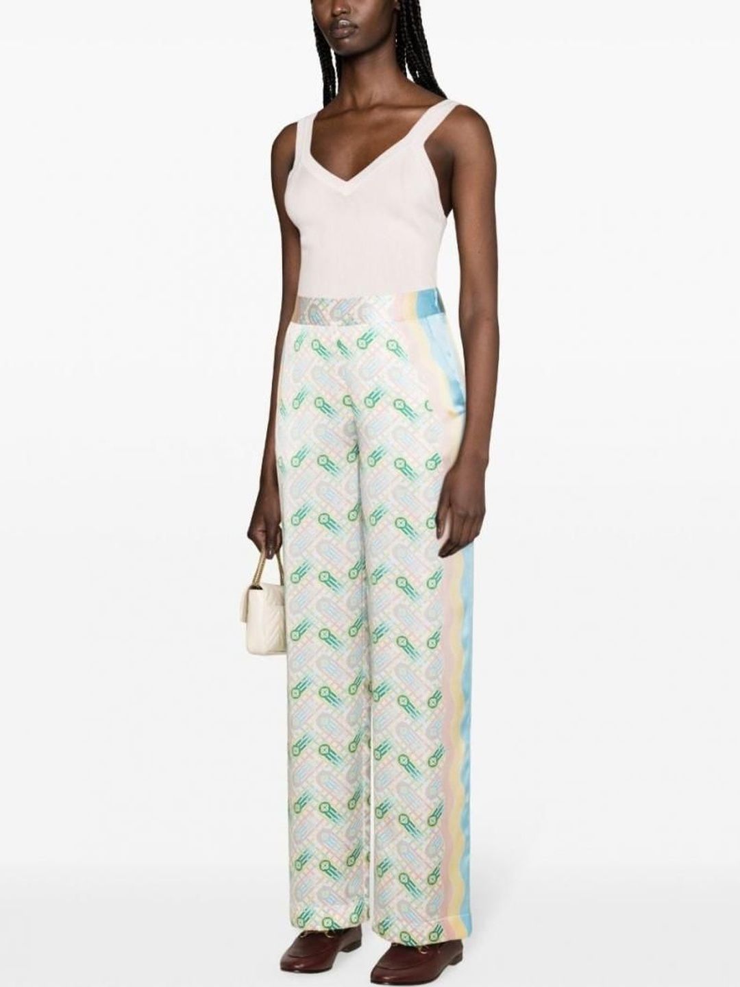 Casablanca White Printed Silk Straight Leg Trousers-picture-47