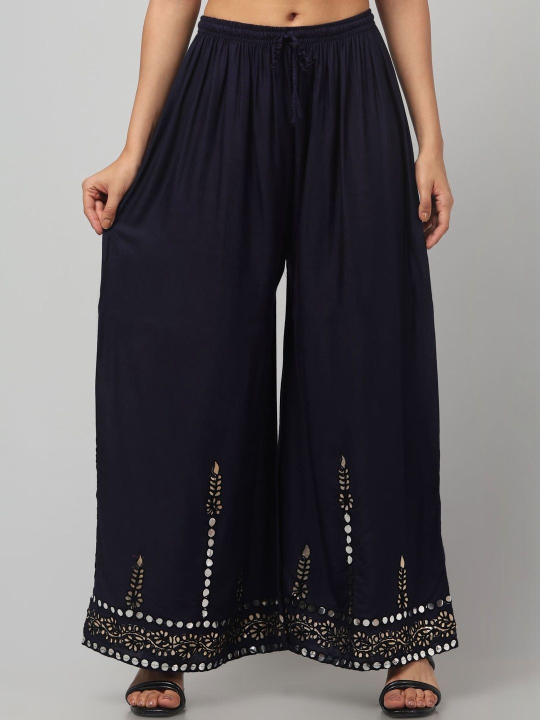 SHAUKIYA Women Ethnic Motifs Embellished Flared Knitted Ethnic Palazzos-picture-15