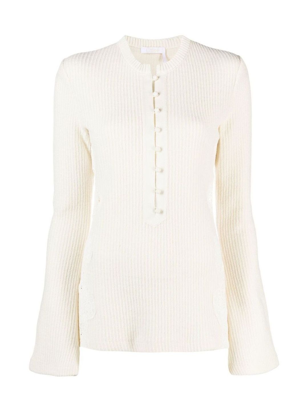 Chloe White Embroidered Ribbed Jumper-picture-52