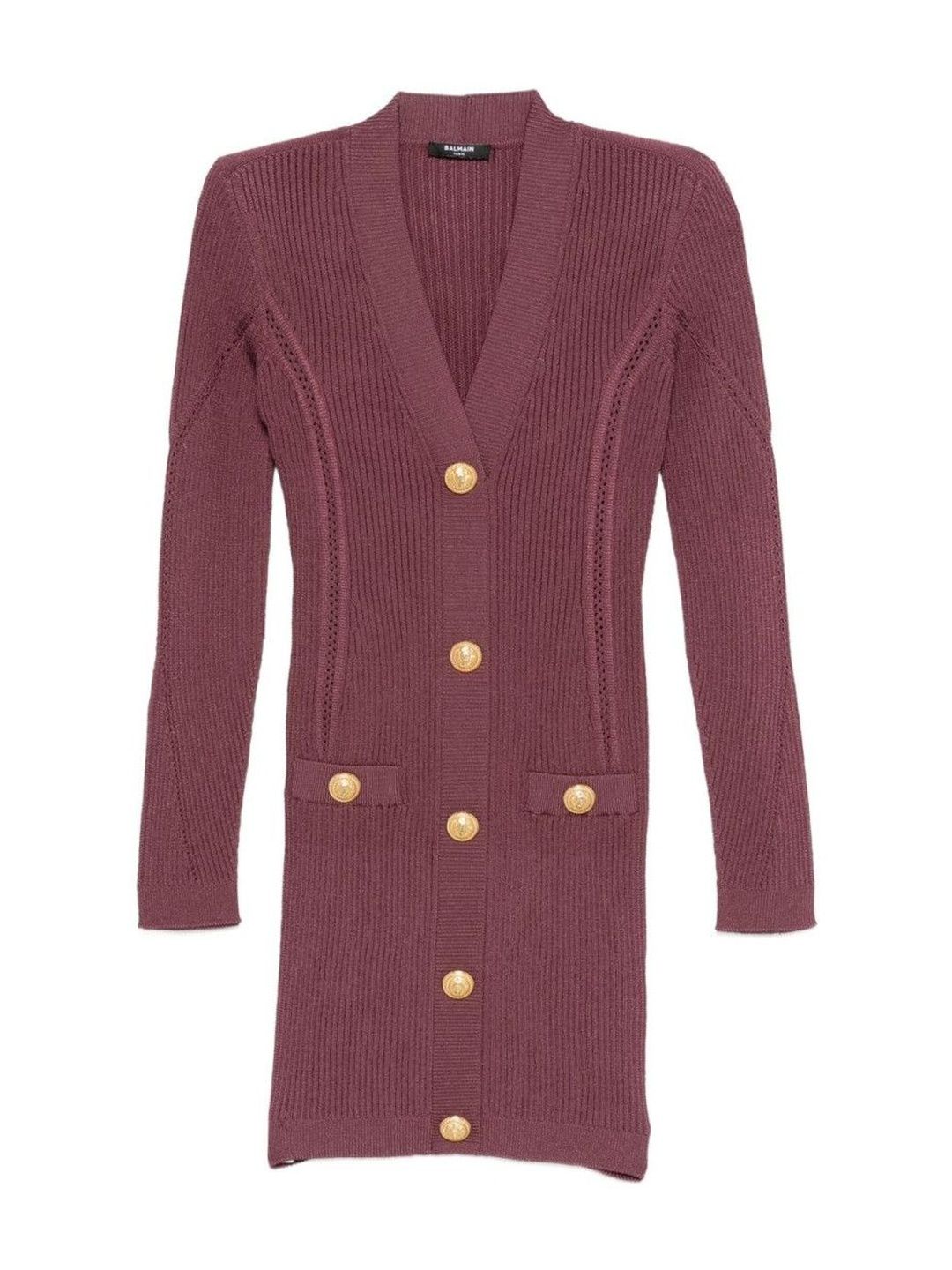 Balmain Purple V-Neck Bodycon Dress-image-7