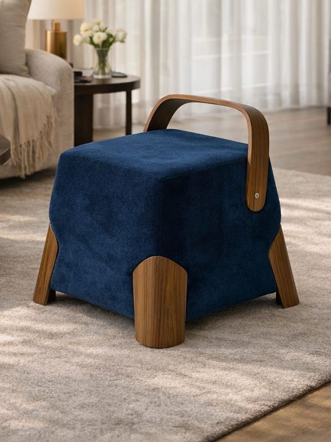 JAICO Bento-Blue & Brown Square Contemporary Ottoman With Ergonomic Handle-picture-28
