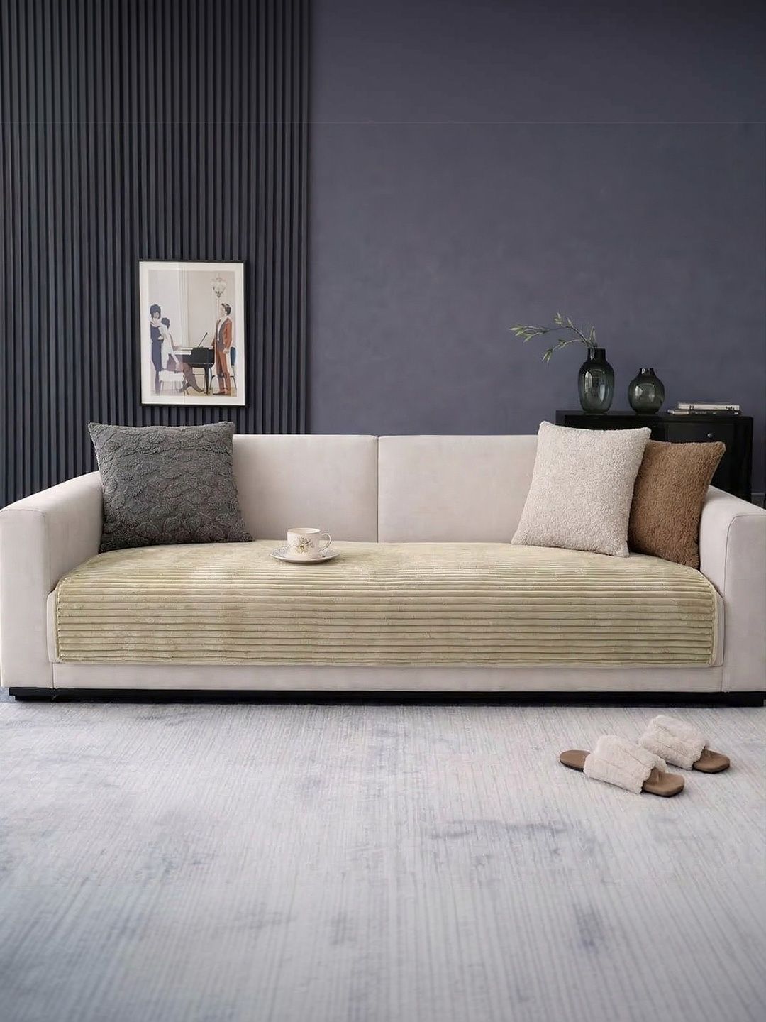 Cortina Green & Multicoloured Striped 1 Piece Sofa Cover Without Arms-picture-36