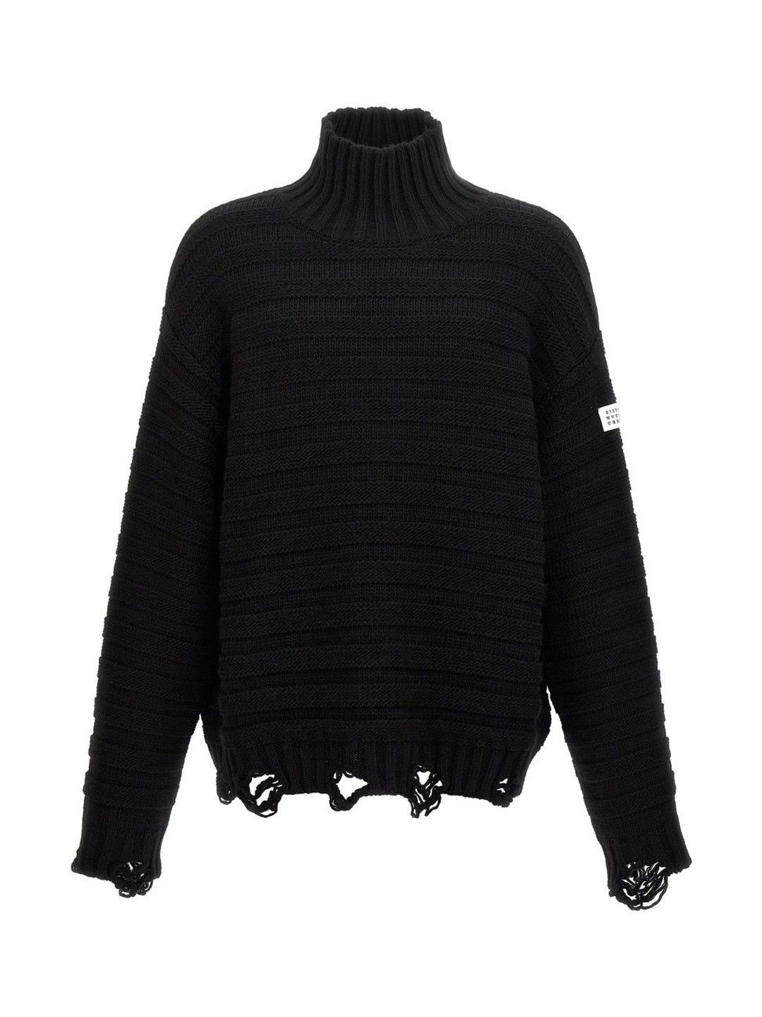 MM6 Maison Margiela Black Turtleneck Distressed Sweater-picture-29