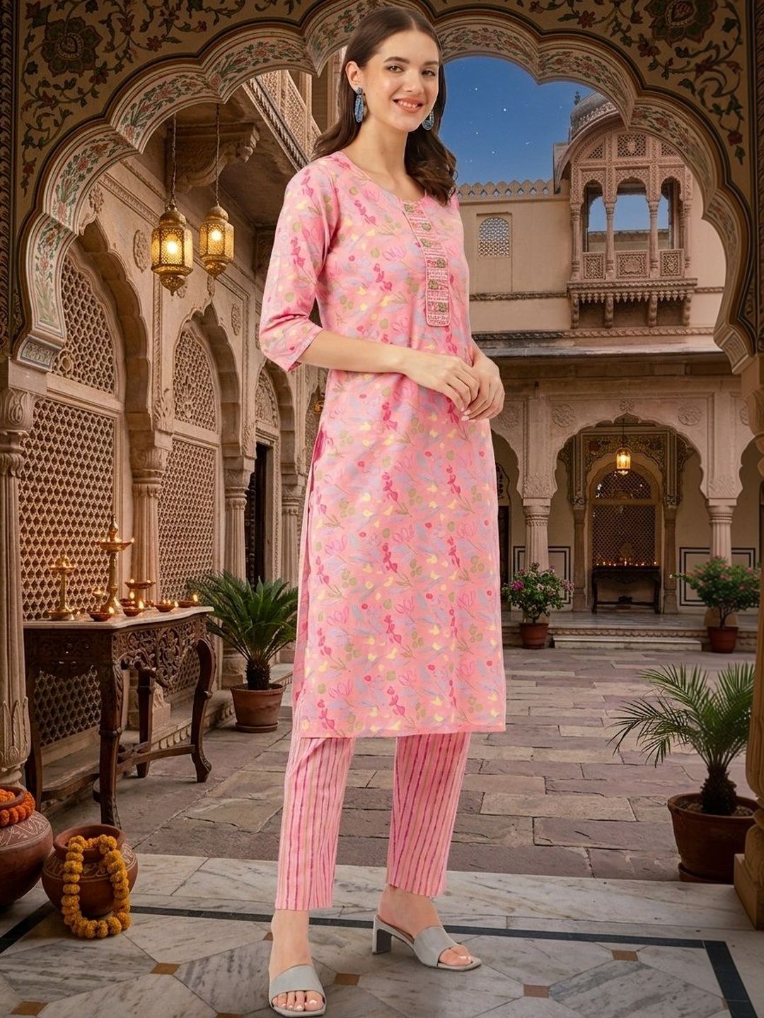 Anouk Rustic Women Floral Printed Regular Thread Work Pure Cotton Kurta with Trousers & With Dupatta-picture-36