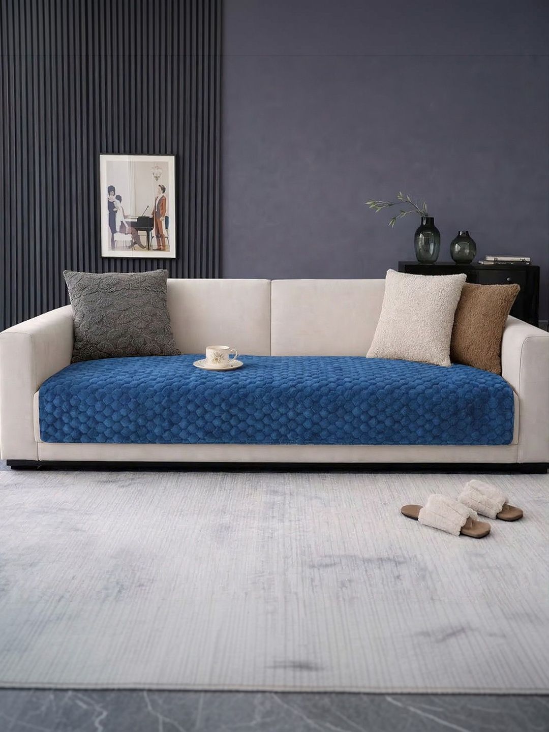 Cortina Blue & Blue 1 Piece Sofa Cover Without Arms-image-48