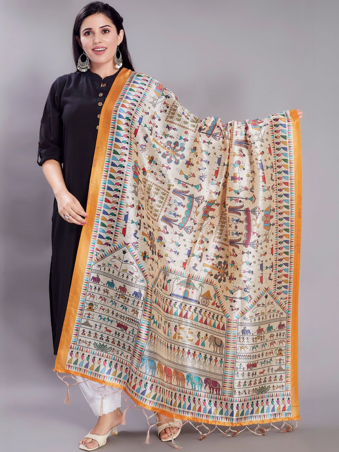 KALINI Ethnic Motifs Printed Art Silk Dupatta-image-24