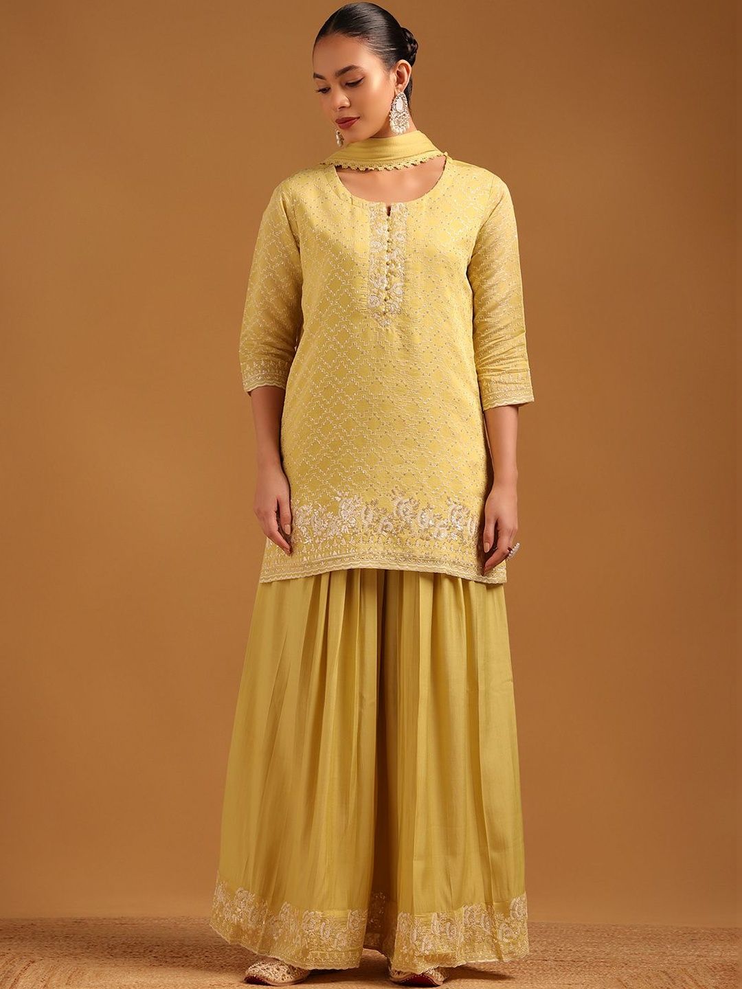 Soch Women Ethnic Motifs Embroidered Regular Thread Work Chanderi Cotton Kurta with Sharara & With Dupatta-picture-42