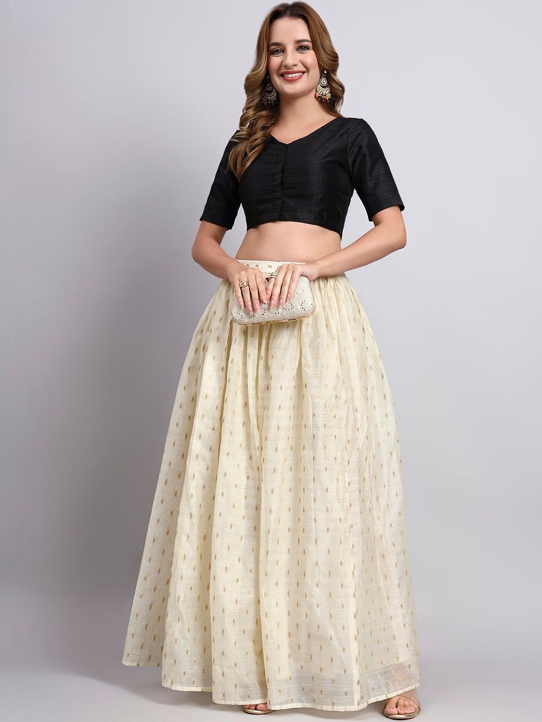 JDS LIFESTYLE Women Pure Silk Self Design Maxi Flared Skirt-image-36