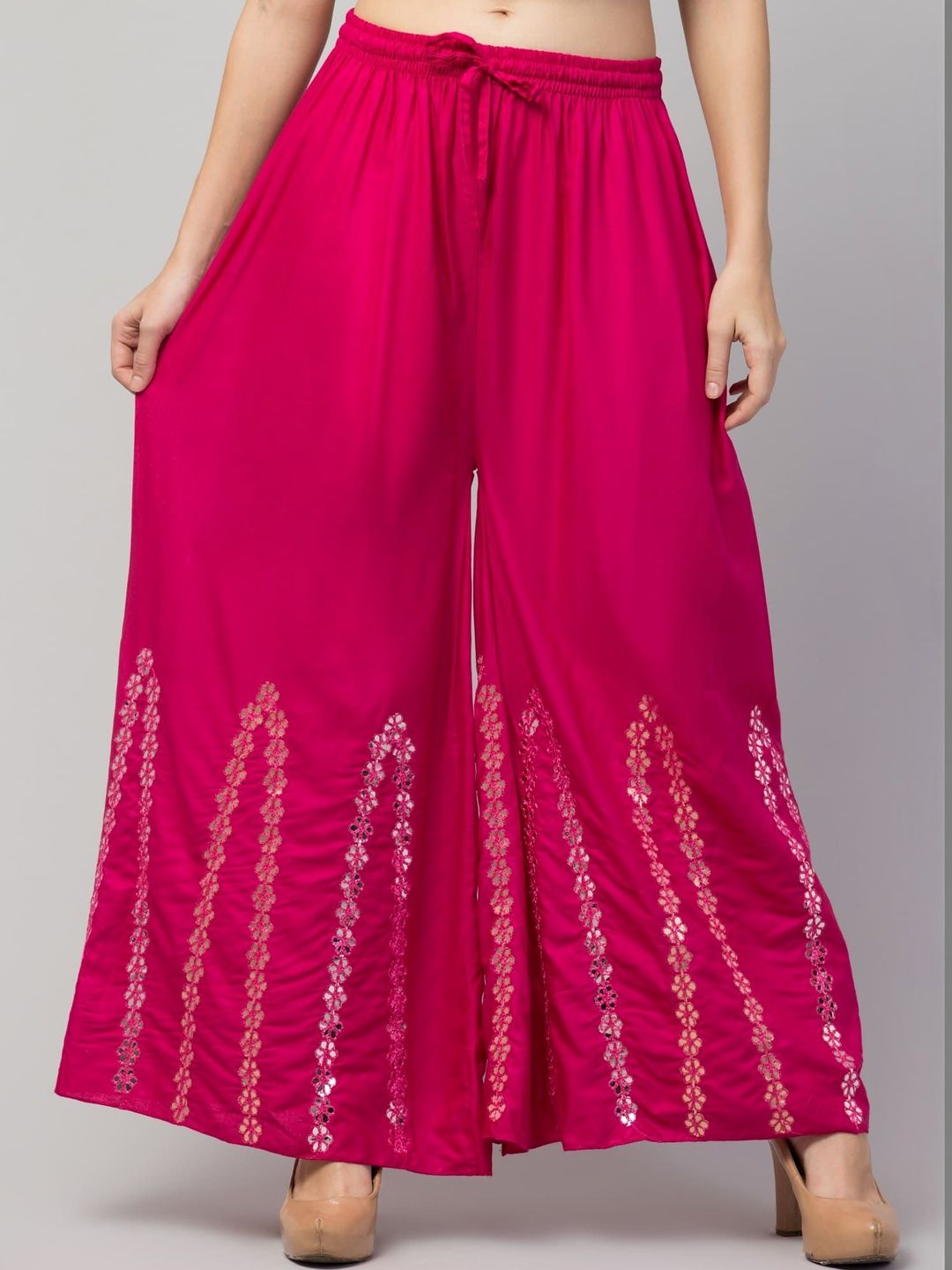 SHAUKIYA Women Embellished Flared Knitted Ethnic Palazzos-picture-24