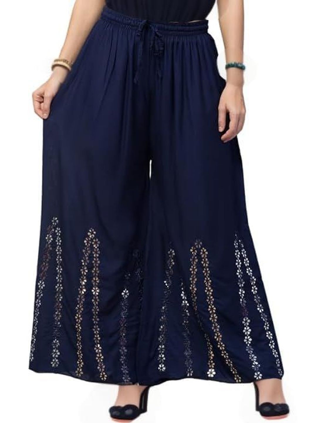 Thrifty Thread Women Ethnic Motifs Embellished Flared Knitted Ethnic Palazzos-picture-18