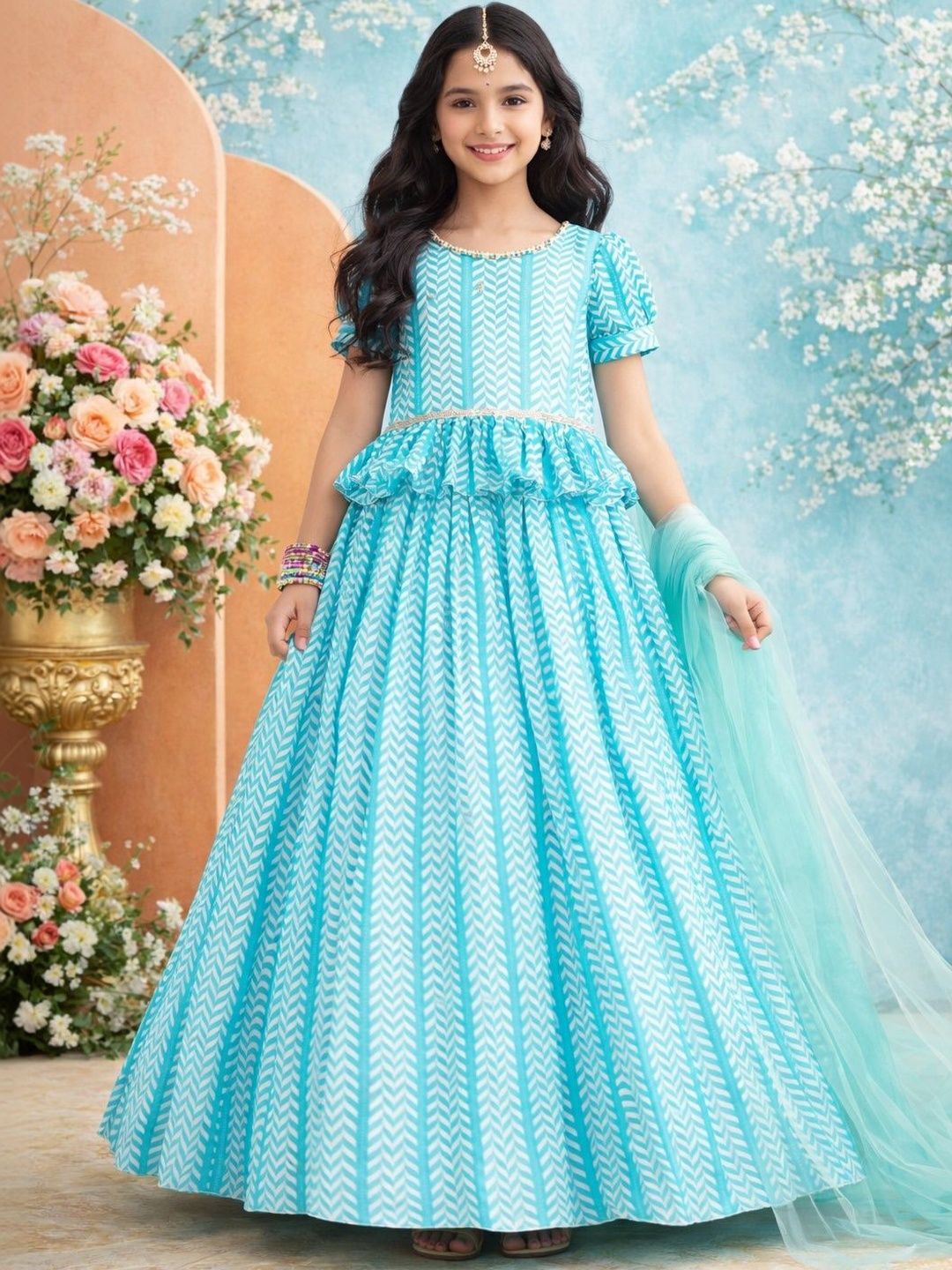 KALINI Girls Printed Beads and Stones Semi-Stitched Lehenga & Blouse With Dupatta-picture-22