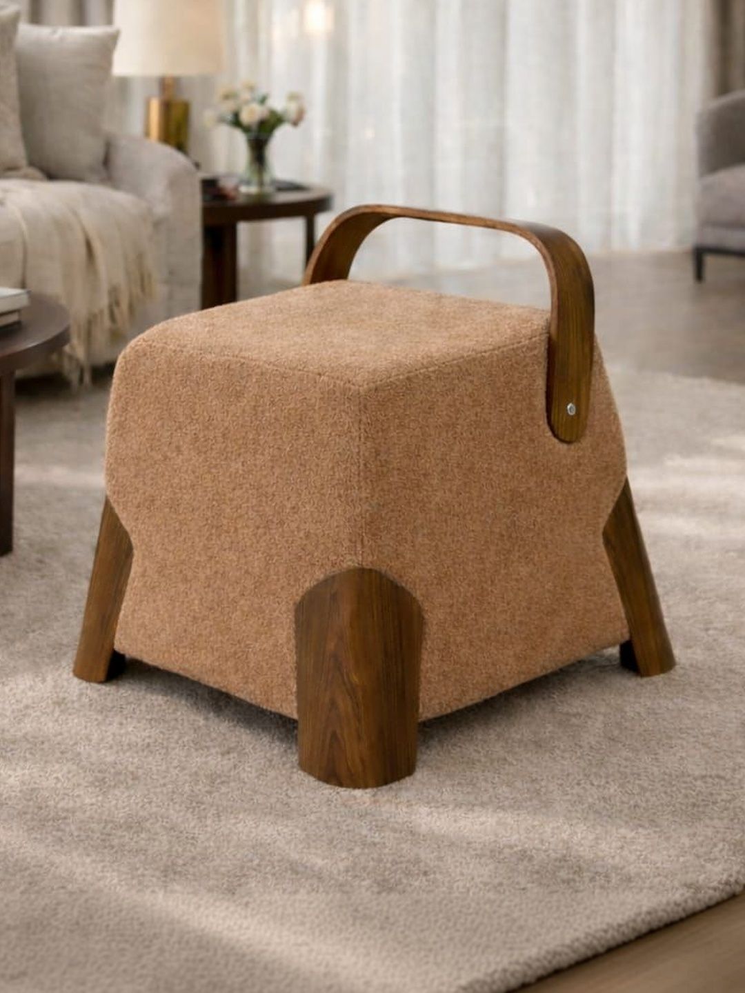 JAICO Bento-Pink & Brown Square Contemporary Ottoman With Ergonomic Handle-picture-24