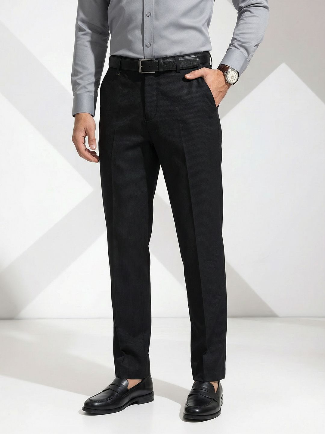 INVICTUS Men Striped Formal Trousers-picture-41