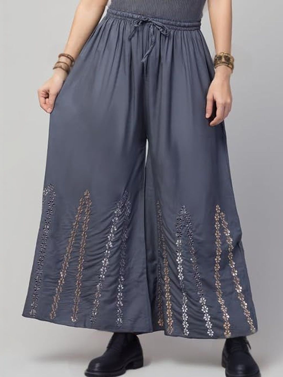 Thrifty Thread Women Embellished Flared Knitted Ethnic Palazzos-picture-14