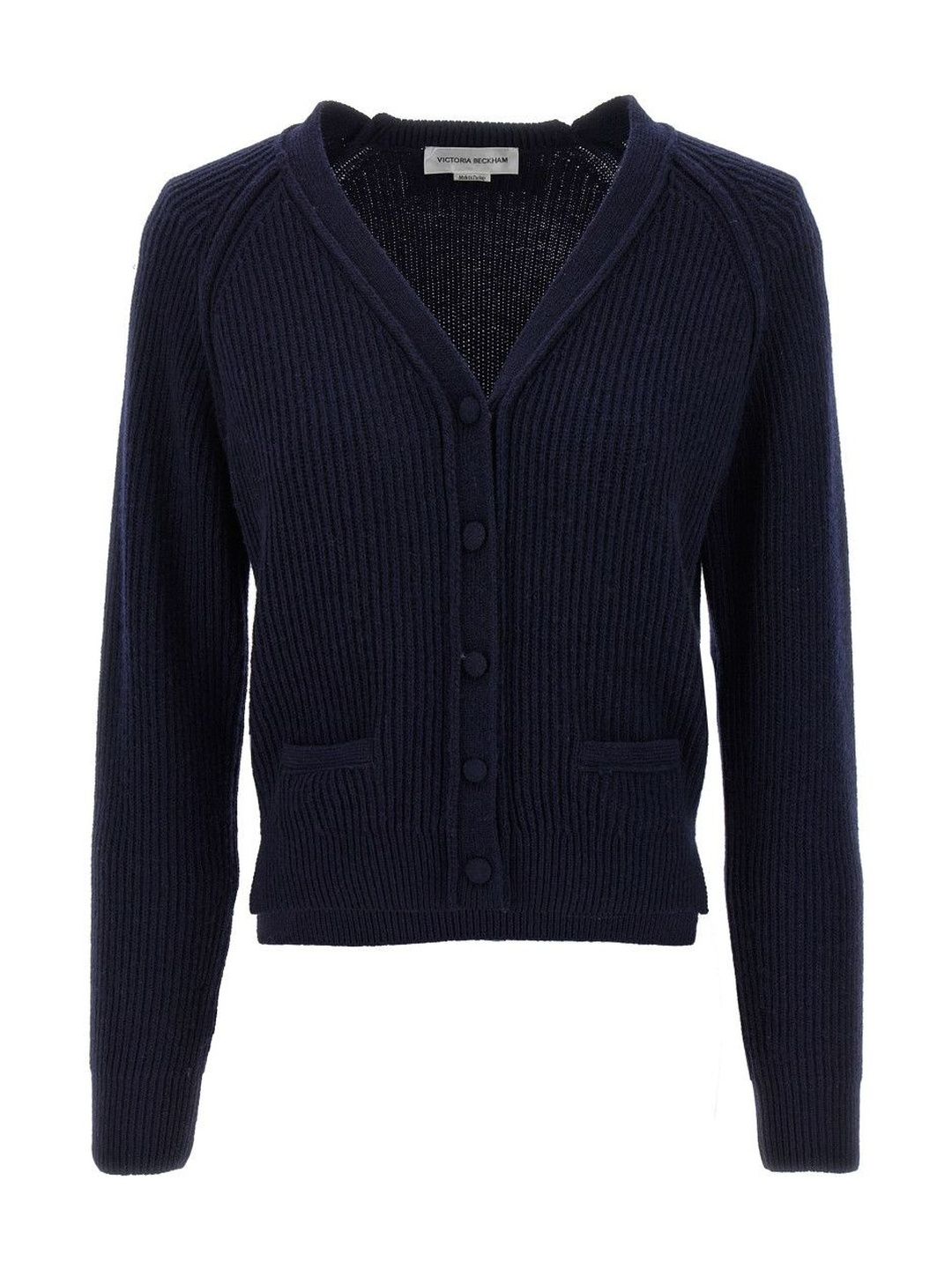 Victoria Beckham Navy Blue Stepped Hem Cardigan-picture-37