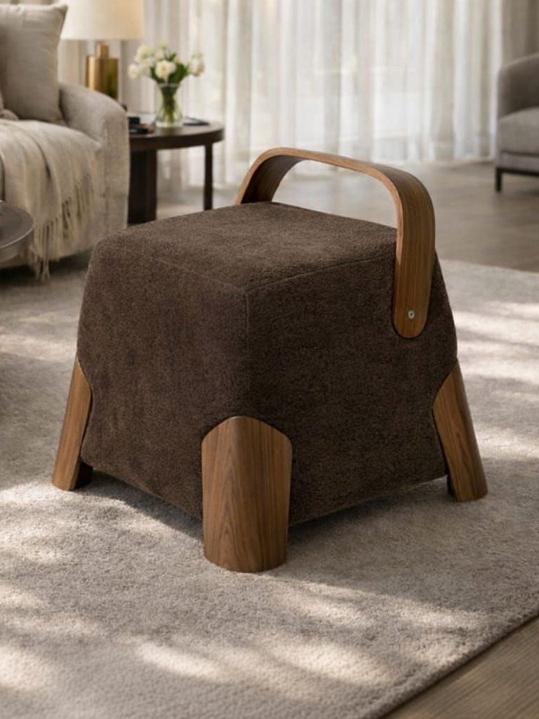 JAICO Bento-Brown Square Contemporary Ottoman With Ergonomic Handle-picture-22