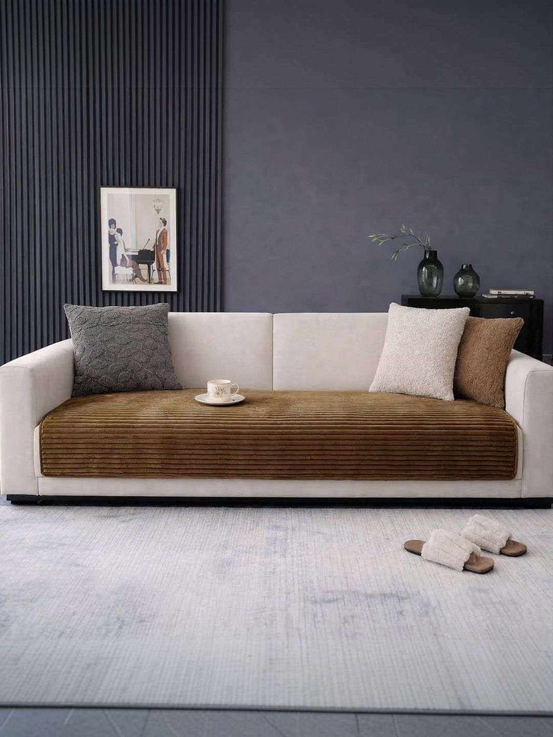 Cortina Brown & Brown Solid 1 Piece Sofa Cover Without Arms-picture-17