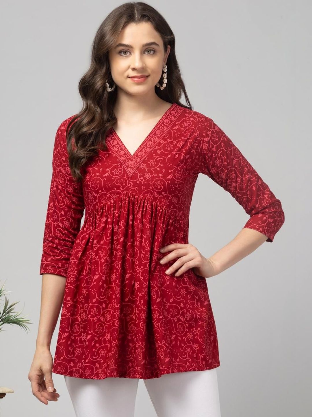 CROWN KING Floral Printed V-Neck Empire Kurti-picture-10