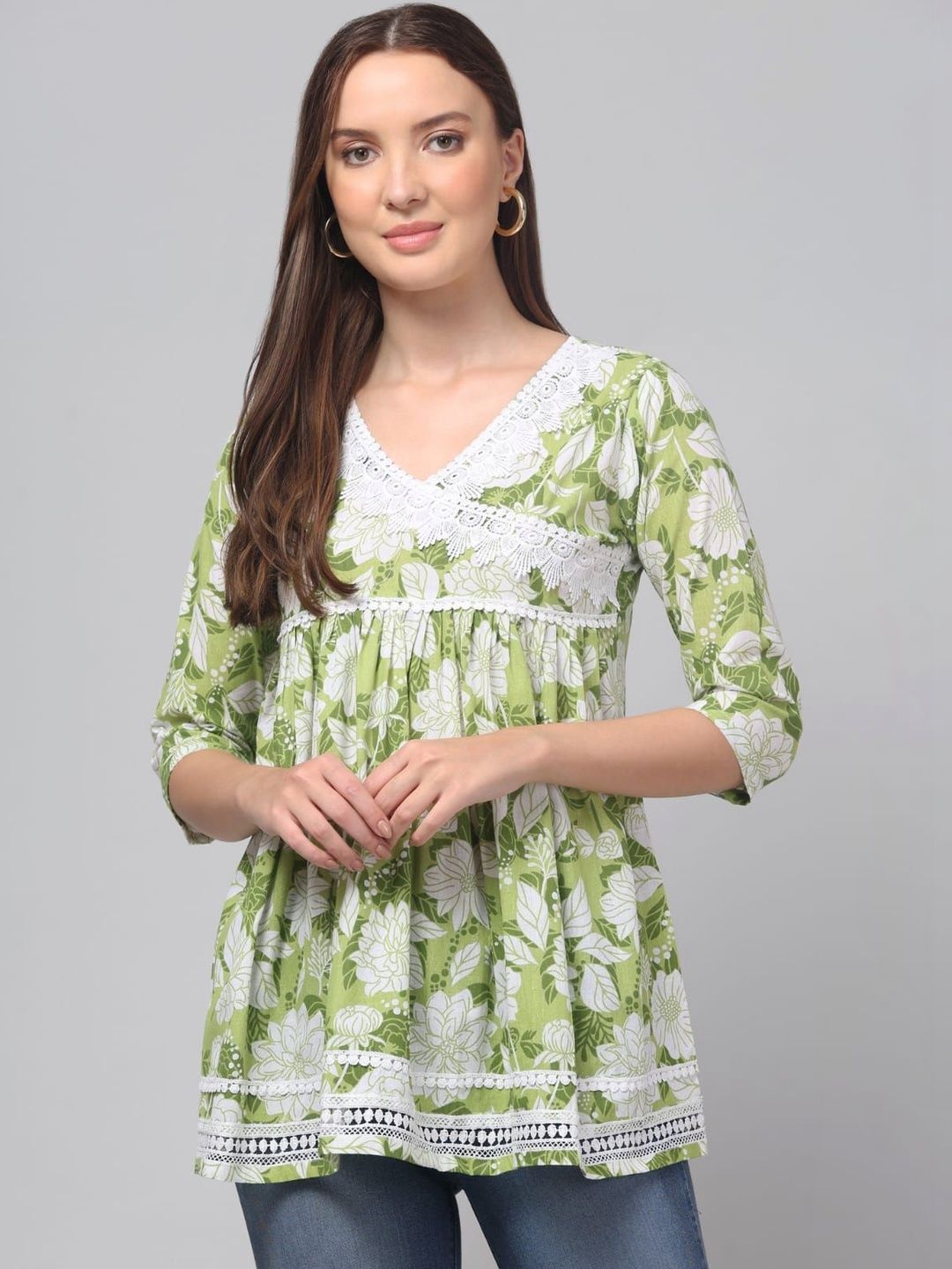 CROWN KING Floral Printed V-Neck Empire Kurti-picture-49