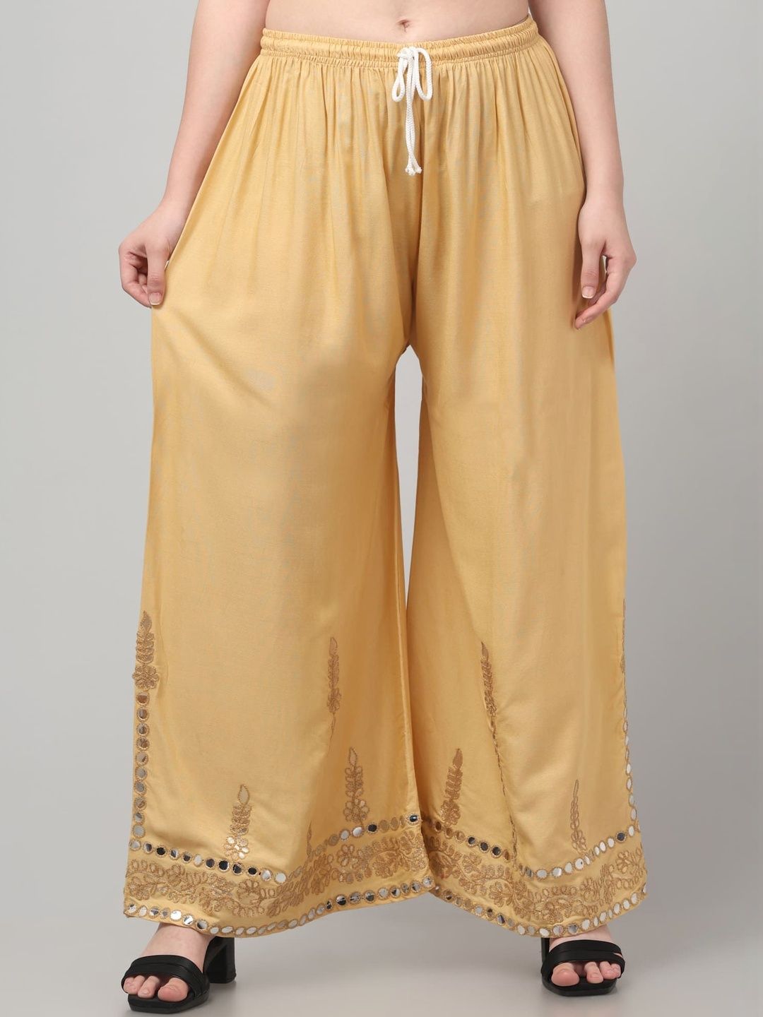 SHAUKIYA Women Ethnic Motifs Embroidered Flared Knitted Ethnic Palazzos-picture-15