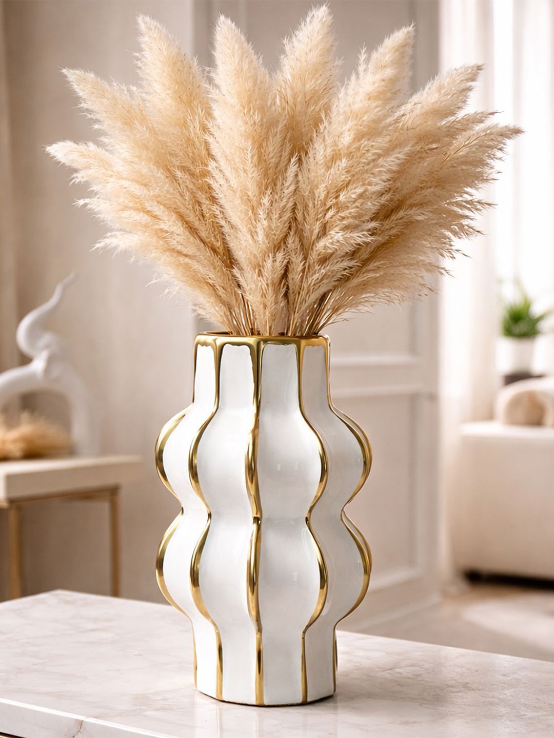 Art Street Modern White & Yellow Ribbed Ceramic Flower Vases-picture-44