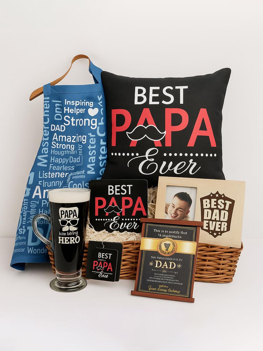 THEYAYACAFE Set Of 12 Best Papa Gift Hamper Set with Mug Cushion Tote & Accessories-image-1