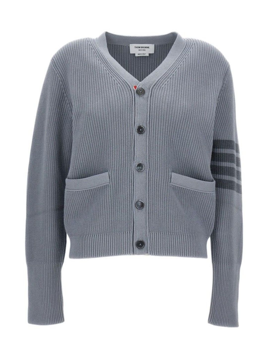 Thom Browne Grey V-Neck Striped Cardigan-picture-36