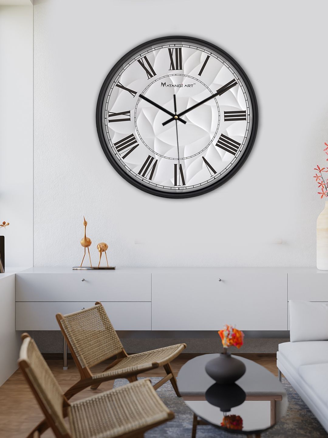 Matangi Art Black & Black Textured Wall Clock-picture-53