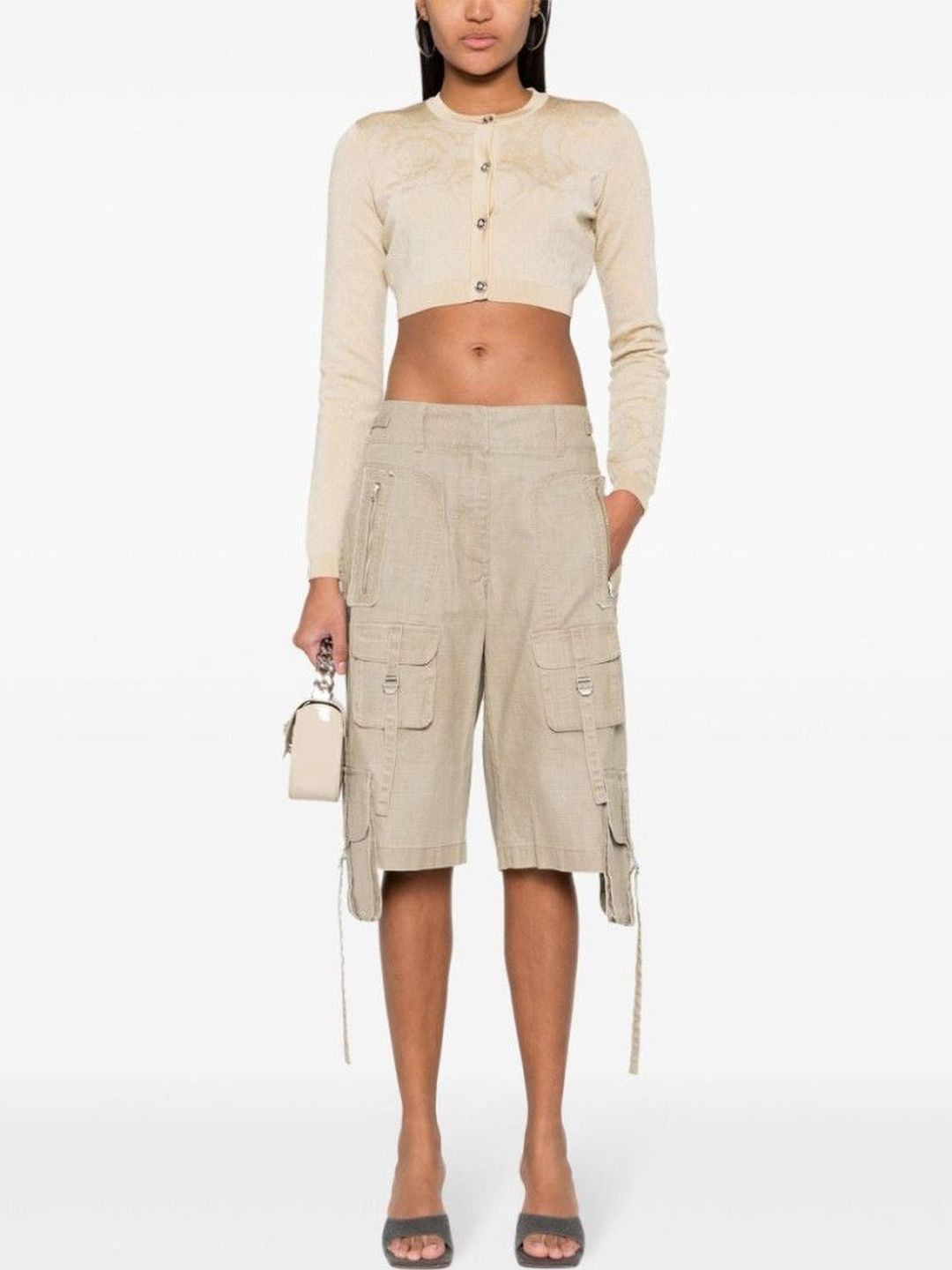 Versace Beige Barocco Texture Cropped Cardigan-picture-46