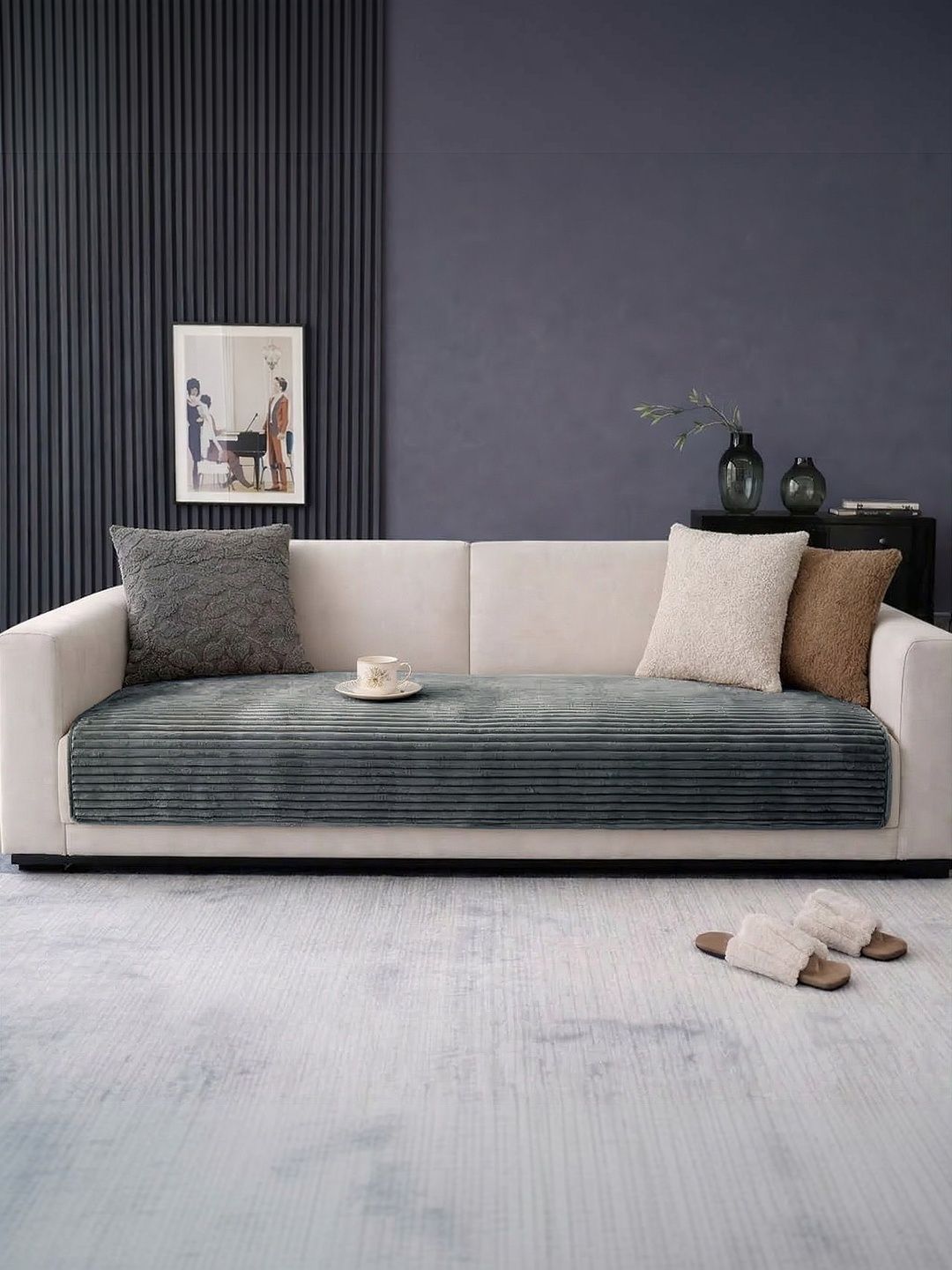 Cortina Grey & Grey Solid 1 Piece Sofa Cover Without Arms-image-22