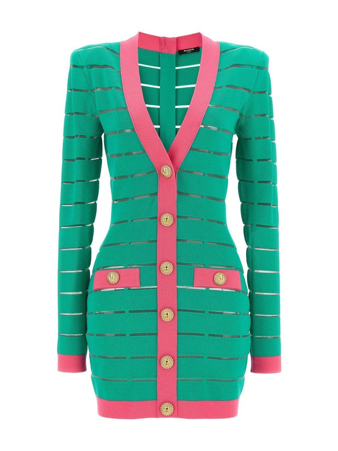 Balmain Green Two-Tone Knit Dress-picture-20