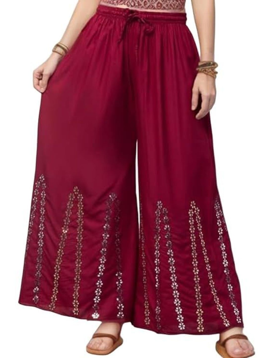 Thrifty Thread Women Ethnic Motifs Embellished Flared Knitted Ethnic Palazzos-picture-19