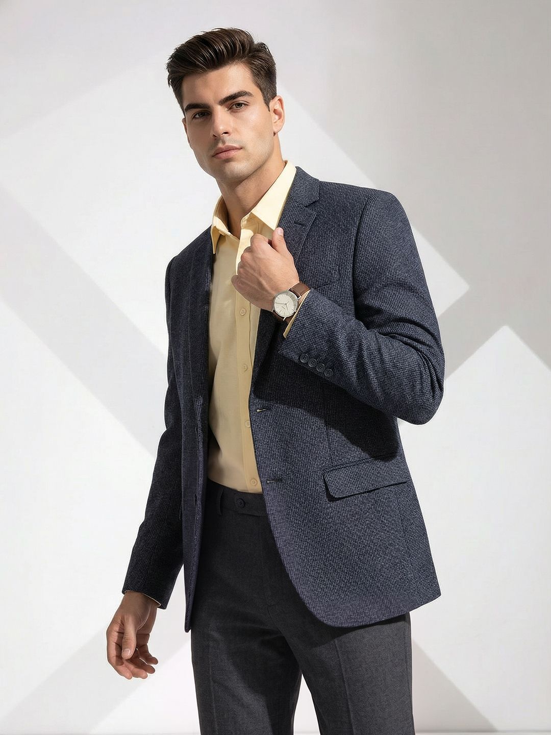 INVICTUS Self Design Notched Lapel Collar Single Breasted Formal Blazer-picture-52