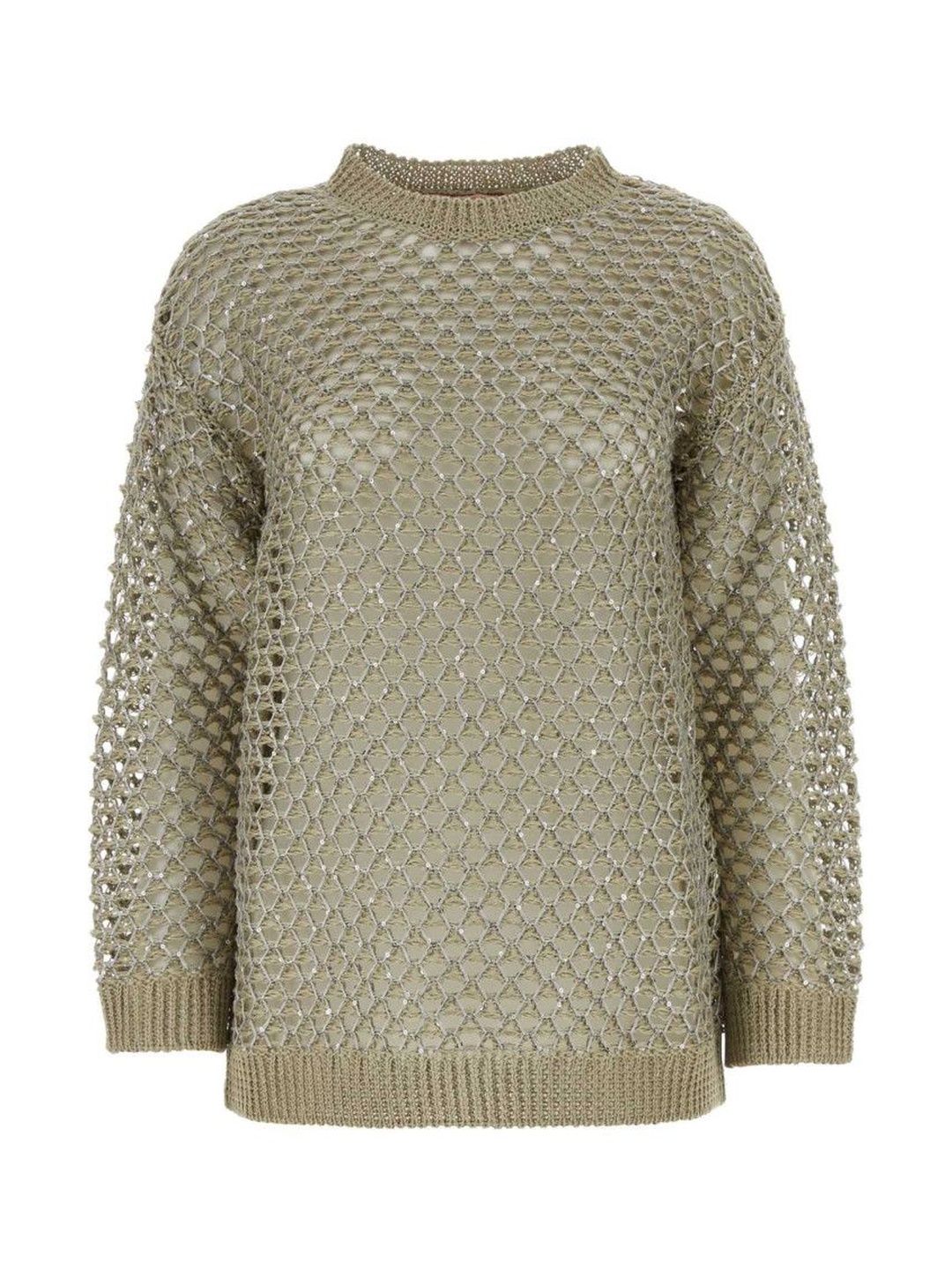 Valentino Green Embellished Crochet Sweater-image-8