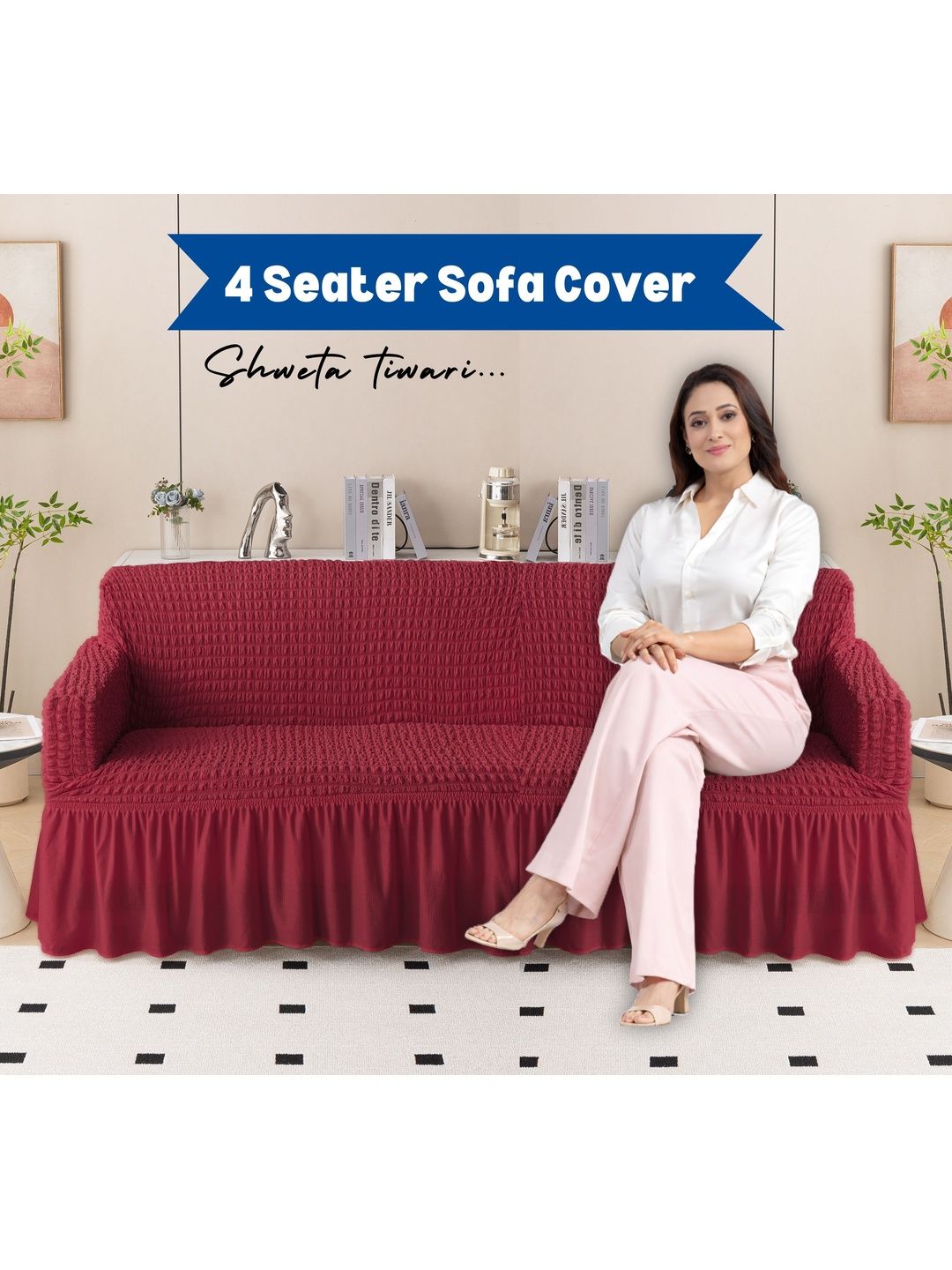 MAGICAL Maroon & Maroon 1 Piece Sofa Cover With Arms-image-21