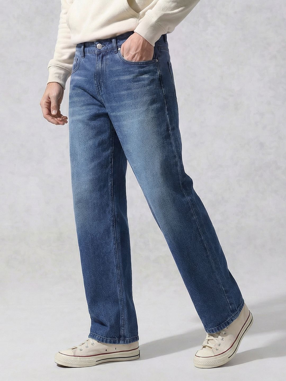 WROGN Men Loose Fit Mid-Rise Light Fade Pure Cotton Jeans-picture-42