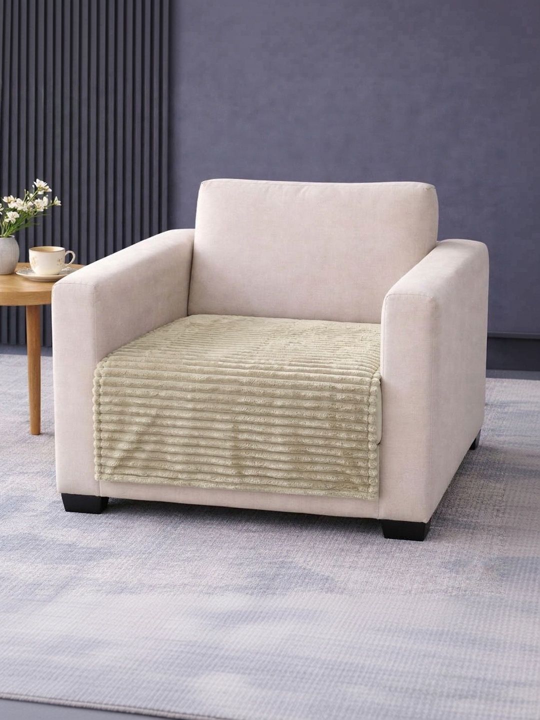 Cortina Green & Multicoloured Solid 1 Piece Sofa Cover Without Arms-image-23