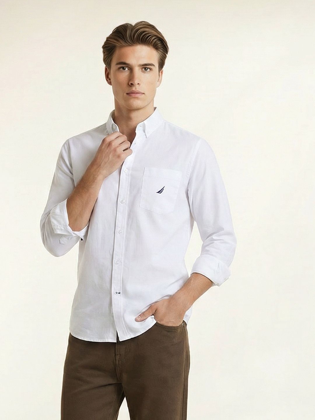 Nautica Slim Fit Button Down Pure Cotton Casual Shirt-image-10