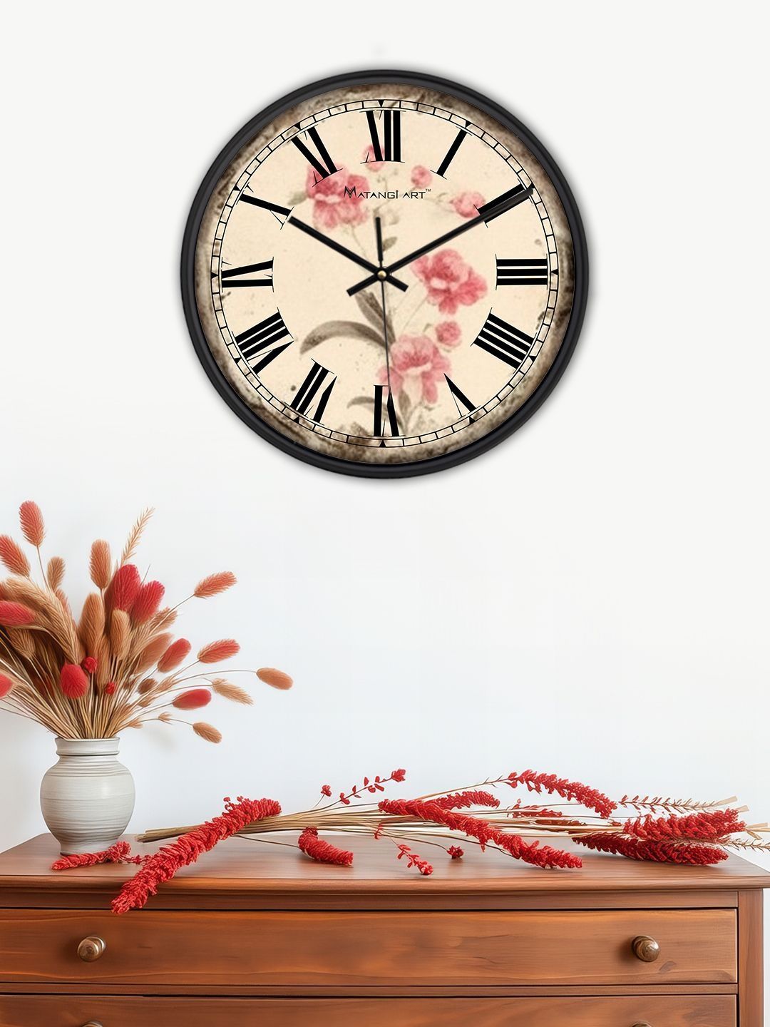 Matangi Art Black & Black Printed Vintage Wall Clock-image-37