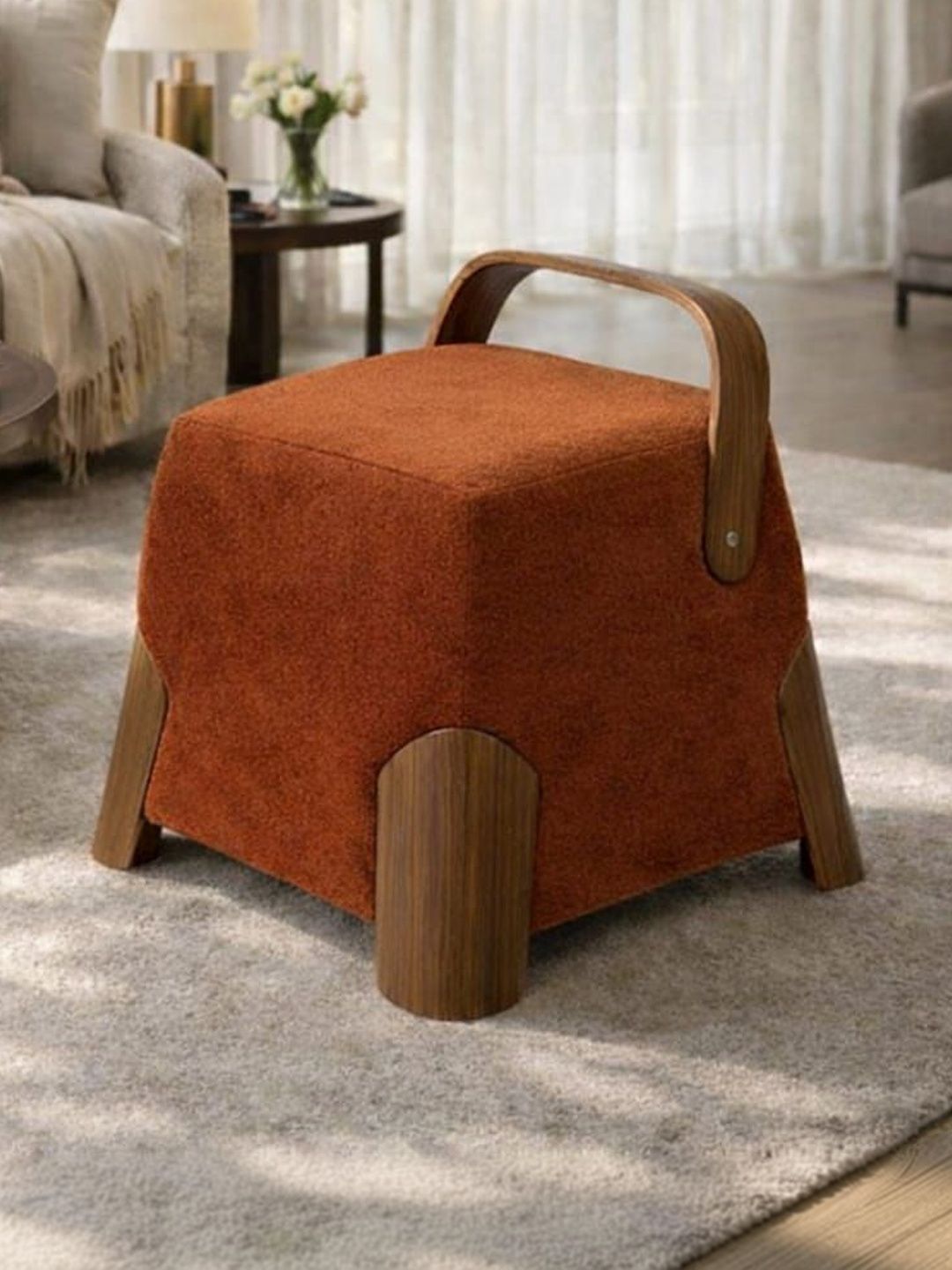 JAICO Bento-Orange & Brown Square Contemporary Ottoman With Ergonomic Handle-picture-26