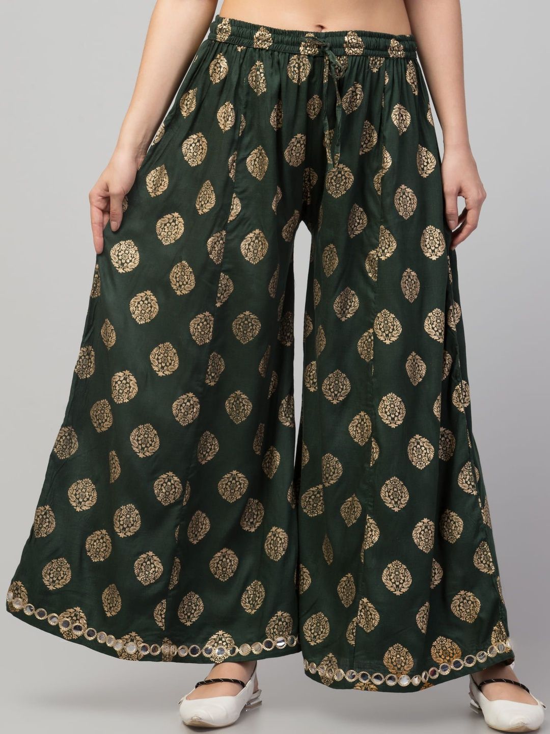SHAUKIYA Women Ethnic Motifs Printed Flared Knitted Ethnic Palazzos-picture-44