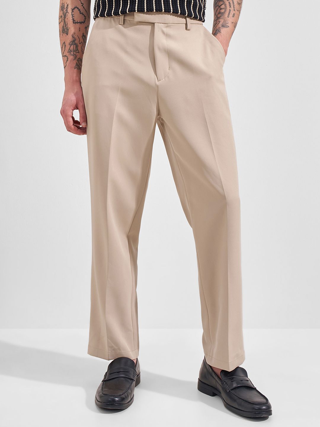 HIGHLANDER Men Beige Solid Slim Fit Korean Trousers-picture-32