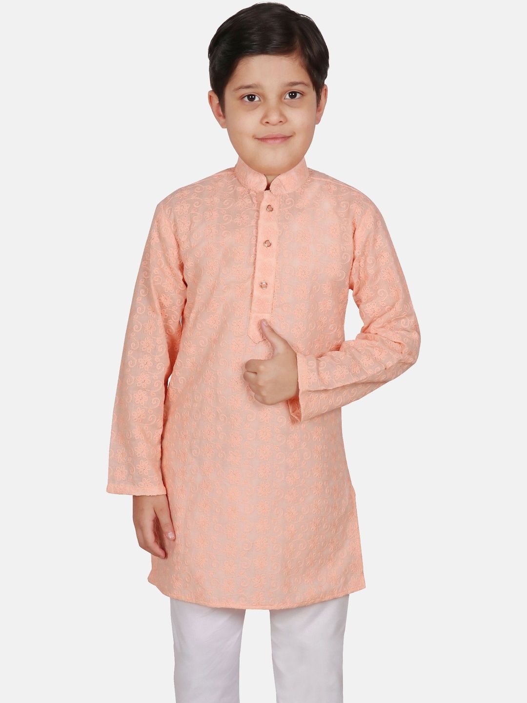 SG YUVRAJ Boys Embroidered Chikankari Khadi Kurta-picture-7