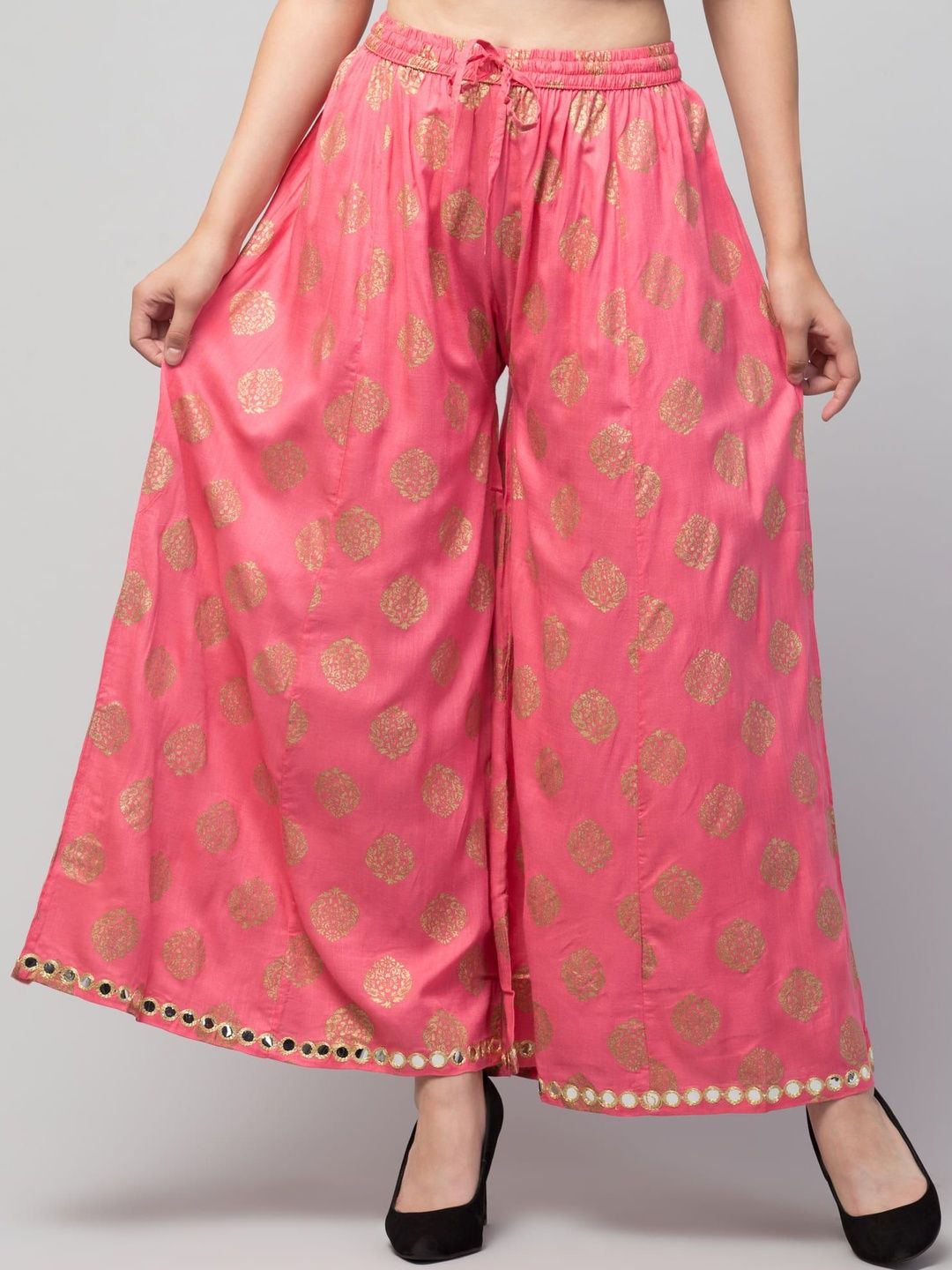 SHAUKIYA Women Ethnic Motifs Printed Flared Knitted Ethnic Palazzos-picture-31