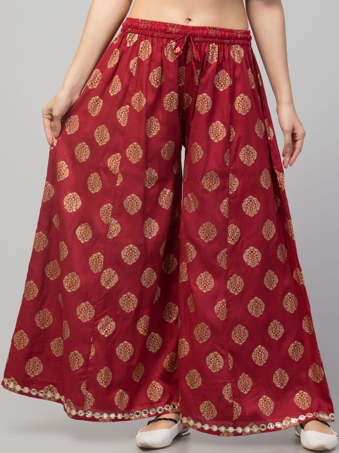 SHAUKIYA Women Ethnic Motifs Printed Flared Knitted Ethnic Palazzos-picture-55