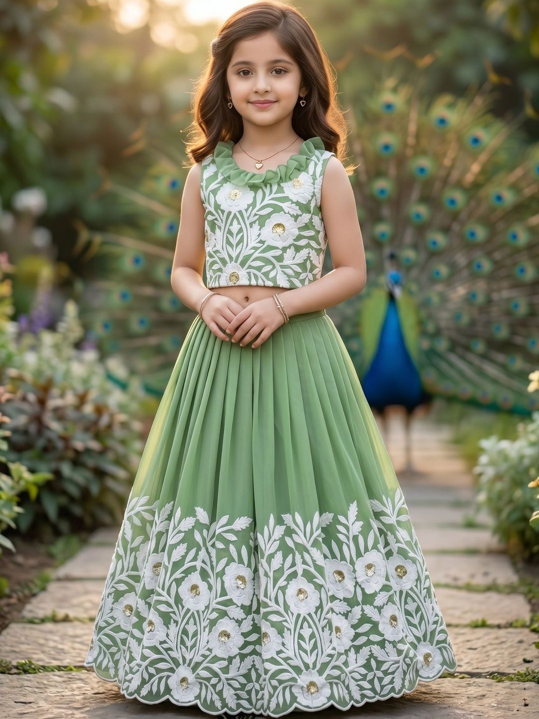 KALINI Girls Embroidered Sequinned Semi-Stitched Lehenga &-picture-36