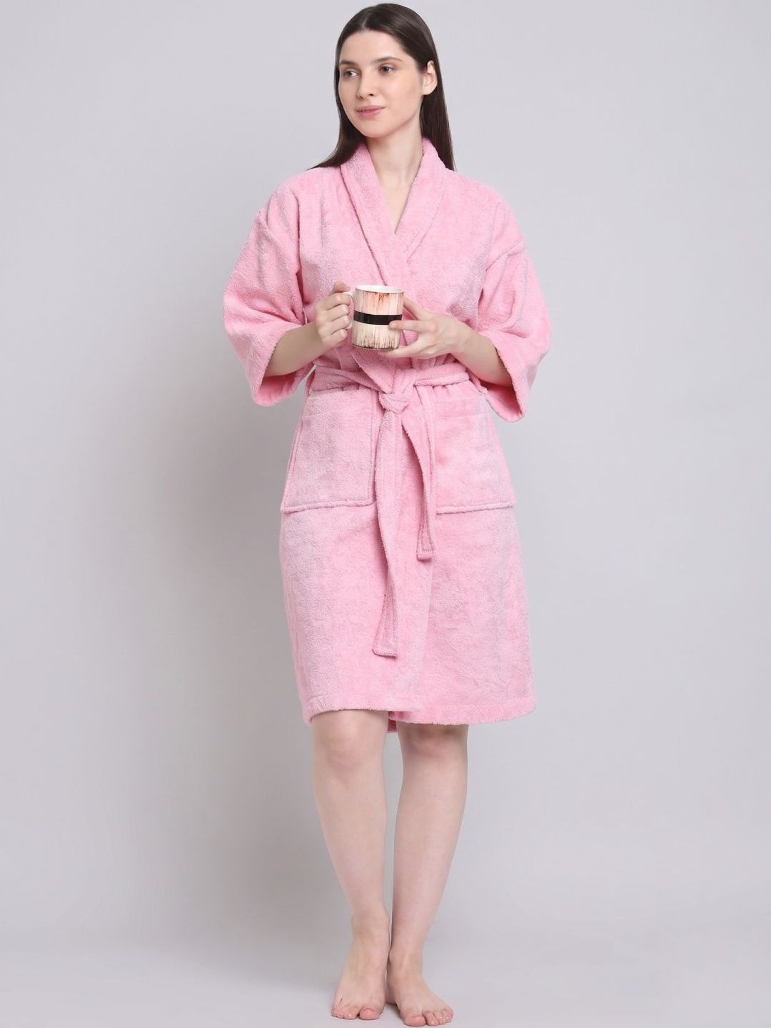 Creeva Cotton Knee Length Bath Robe-picture-10