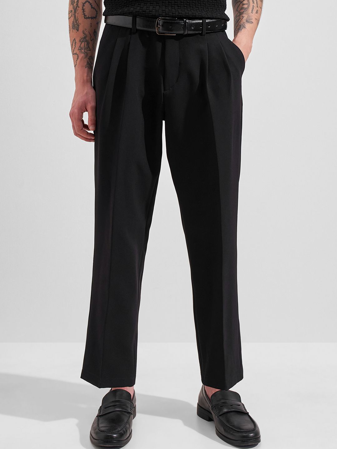 HIGHLANDER Men Black Solid Tapered Fit Korean Trousers-picture-19